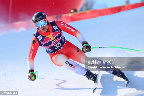 Josua Mettler of Switzerland during the Audi FIS Alpine Ski World Cup - Mens Downhill on January 20, 2024 in Kitzbuehel, Austria.