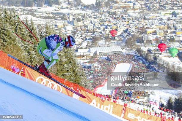 Miha Hrobat of Slovenia during the Audi FIS Alpine Ski World Cup - Mens Downhill on January 20, 2024 in Kitzbuehel, Austria.