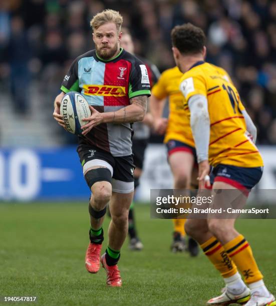 Harlequins' Tyrone Green in action during the Investec Champions Cup match between Harlequins and Ulster Rugby at Twickenham Stoop on January 20,...