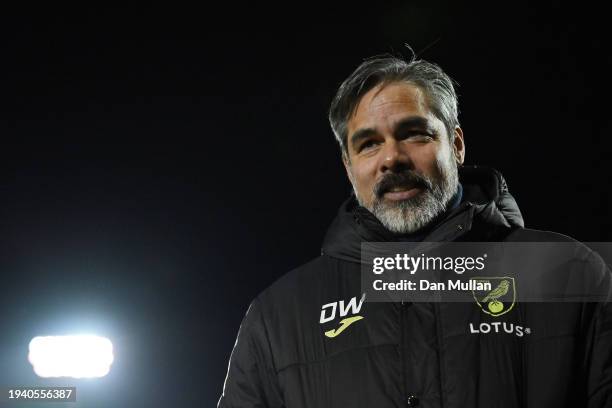 David Wagner, Manager of Norwich City, looks on prior to the Emirates FA Cup Third Round Replay match between Bristol Rovers and Norwich City at...