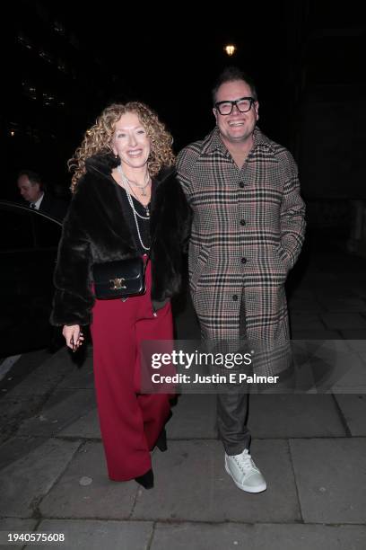 Kelly Hoppen and Alan Carr attend the European Premiere of Cirque du Soleil's "Alegria: In A New Light" at Royal Albert Hall on January 17, 2024 in...