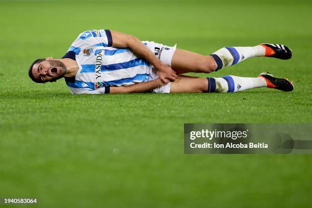 Mikel Merino of Real Sociedad reacts during the Copa Del Rey Round of 16 match between CA Osasuna and Real Sociedad at at Estadio El Sadar on January...