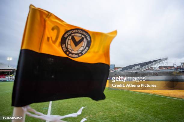View of the new stand during the Sky Bet League Two match between Newport County and Wrexham AFC at Rodney Parade on January 20, 2024 in Newport,...