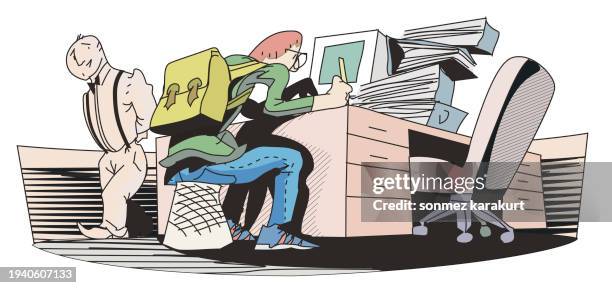 intern student in office - office apprentice stock illustrations