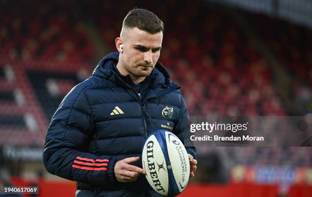 Limerick , Ireland - 20 January 2024; Shane Daly of Munster walks the pitch before the Investec Champions Cup Pool 3 Round 4 match between Munster...