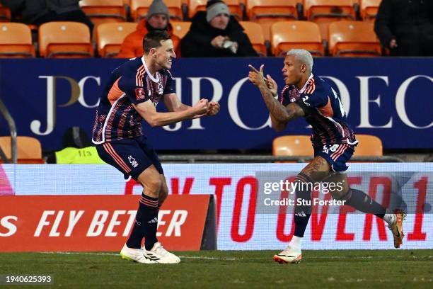 Danilo of Nottingham Forest celebrates scoring his team's second goal with teammate Chris Wood during the Emirates FA Cup Third Round Replay match...