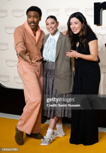 Donald Glover, Francesca Sloane and Maya Erskine attend the UK premiere of "Mr & Mrs Smith" at The Curzon Mayfair on January 17, 2024 in London,...