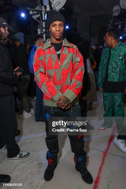 Rapper A Boogie wit da Hoodie attends the Bluemarble Menswear Fall/Winter 2024-2025 show as part of Paris Fashion Week on January 17, 2024 in Paris,...