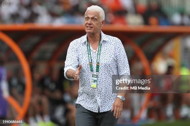 Yamoussoukro, IVORY COAST Manager of Burkina Faso Hubert Velud gestures during the TotalEnergies CAF Africa Cup of Nations group stage match between...