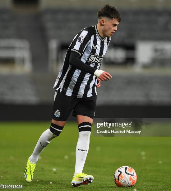 Johnny Emerson of Newcastle United runs with the ball during the FA Youth Cup match between Newcastle United and AFC Bournemouth at St. James Park on...