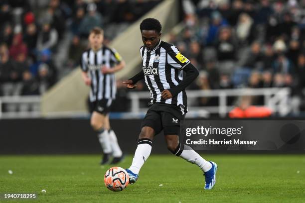 Anthony Munda of Newcastle United passes the ball during the FA Youth Cup match between Newcastle United and AFC Bournemouth at St. James Park on...