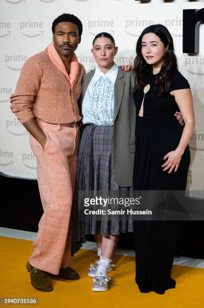 Donald Glover, Francesca Sloane and Maya Erskine attend the UK premiere of "Mr & Mrs Smith" at The Curzon Mayfair on January 17, 2024 in London,...