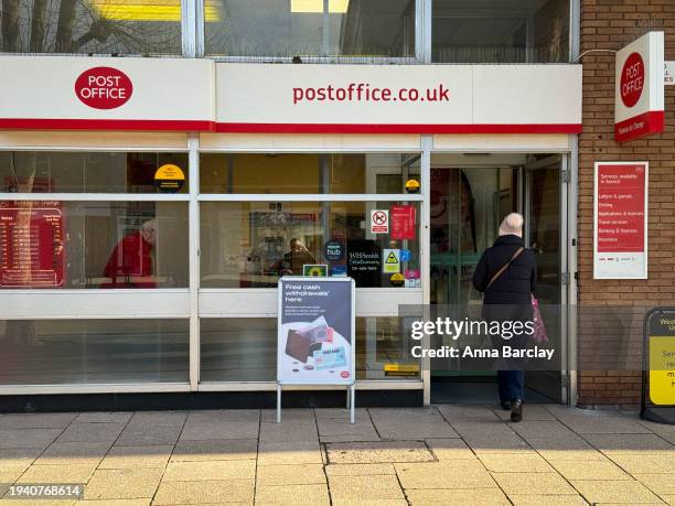 People enter a branch of the Post Office on January 16, 2024 in Nailsea, England. On January 10 the British Prime Minister Rishi Sunak announced the...