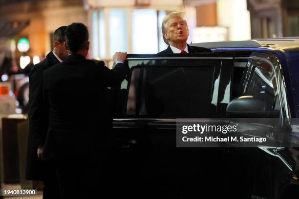 Former President Donald Trump leaves 40 Wall Street after a press conference on January 17, 2024 in New York City. Trump held a press conference...