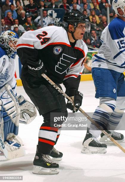 Sami Kapanen of the Philadelphia Flyers skates against the Toronto Maple Leafs during NHL game action on November 1, 2003 at Air Canada Centre in...