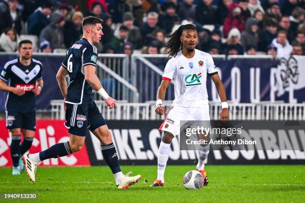 Khephren THURAM of Nice and Danylo IGNATENKO of Bordeaux during the French Cup match between Football Club des Girondins de Bordeaux and Olympique...