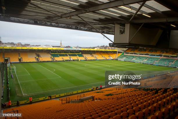 General view of Norwich City FC stadium is being shown before the Sky Bet Championship match between Norwich City and West Bromwich Albion at Carrow...