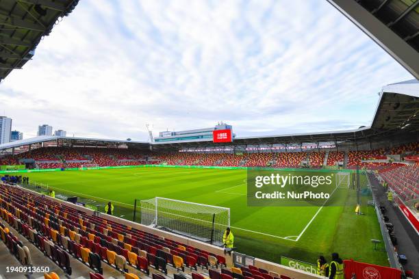 General view inside the Gtech Community Stadium, home to Brentford, is seen ahead of the Premier League match between Brentford and Nottingham Forest...