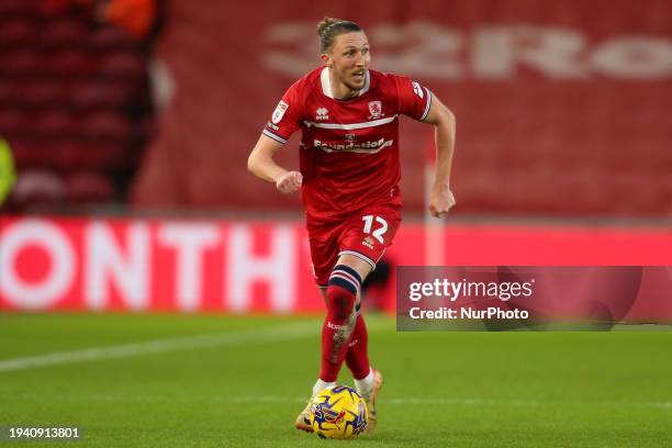 Luke Ayling of Middlesbrough is playing in the Sky Bet Championship match between Middlesbrough and Rotherham United at the Riverside Stadium in...