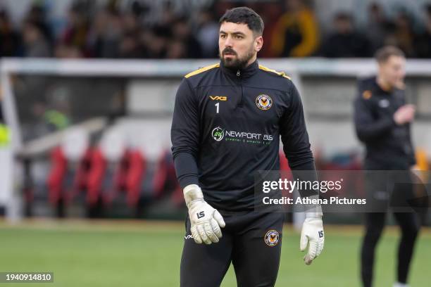 Nick Townsend of Newport County warms up during the Sky Bet League Two match between Newport County and Wrexham AFC at Rodney Parade on January 20,...