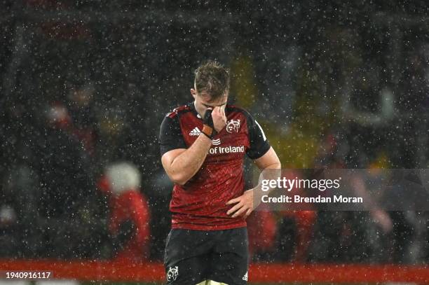 Limerick , Ireland - 20 January 2024; A dejected Alex Kendellen of Munster at the final whistle of during the Investec Champions Cup Pool 3 Round 4...
