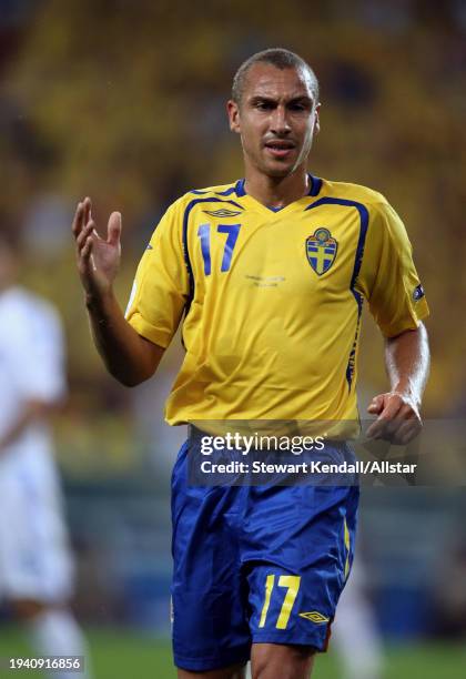 June 10: Henrik Larsson of Sweden running during the UEFA Euro 2008 Group D match between Greece and Sweden at Em Stadion on June 10, 2008 in...