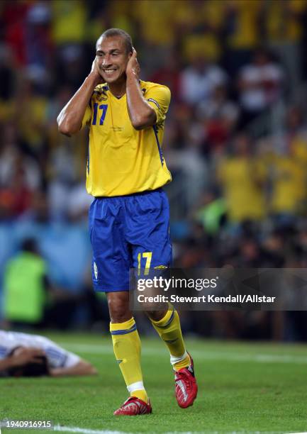 June 10: Henrik Larsson of Sweden reacts during the UEFA Euro 2008 Group D match between Greece and Sweden at Em Stadion on June 10, 2008 in...