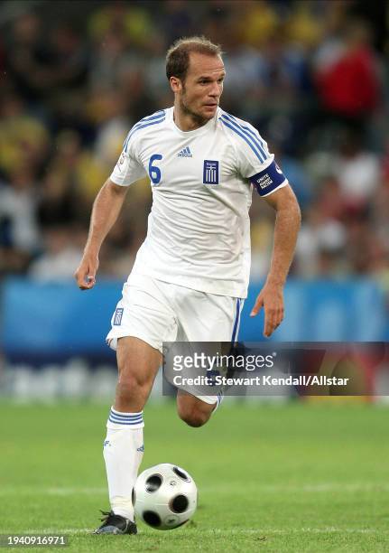 June 10: Angelos Basinas of Greece on the ball during the UEFA Euro 2008 Group D match between Greece and Sweden at Em Stadion on June 10, 2008 in...
