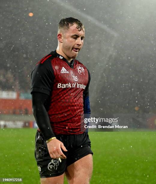 Limerick , Ireland - 20 January 2024; A dejected Craig Casey of Munster leaves the pitch after the Investec Champions Cup Pool 3 Round 4 match...