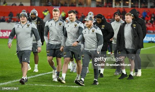 Limerick , Ireland - 20 January 2024; Northampton Saints players walk the pitch before the Investec Champions Cup Pool 3 Round 4 match between...