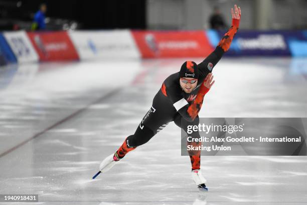 Laurent Dubreuil of Canada competes in the men's 500 meter final during the ISU Four Continents Speed Skating Championships at Utah Olympic Oval on...