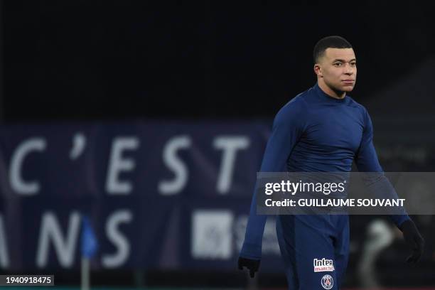 Paris Saint-Germain's French forward Kylian Mbappe leaves the pitch at the end of the French Cup round of 32 football match between US Orleans Loiret...