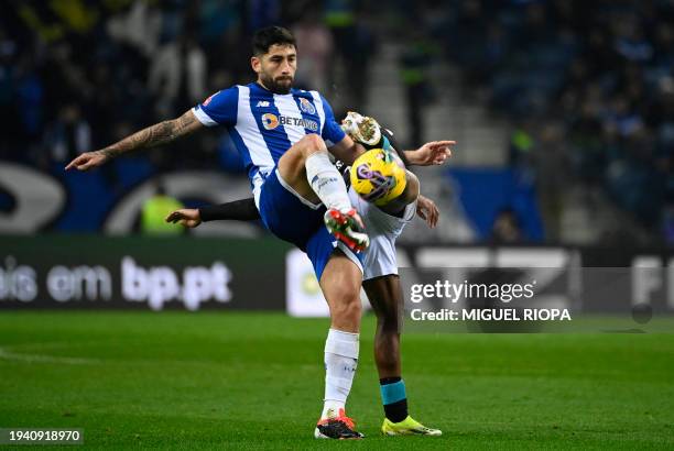 Porto's Argentine midfielder Alan Varela kicks the ball during the Portuguese League football match between FC Porto and Moreirense FC at the Dragao...