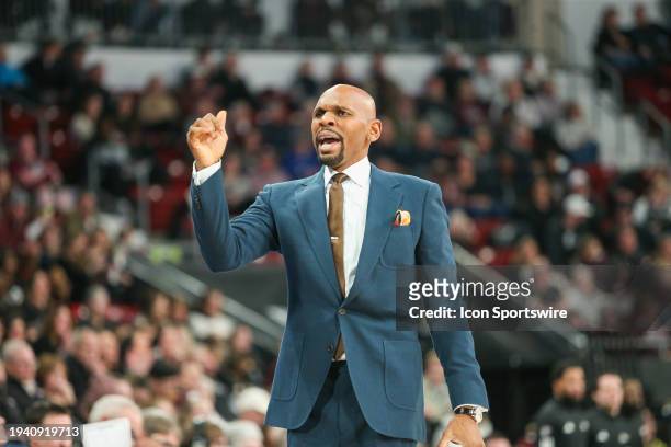 Vanerbilt Commodores head coach Jerry Stackhouse calls for a sub during the game between the Vanderbilt Commodores and the Mississippi State Bulldogs...