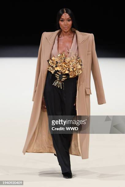 Naomi Campbell on the runway at Balmain Men's Fall 2024 as part of Paris Men's Fashion Week held at Grande Halle de la Villette on January 20, 2024...