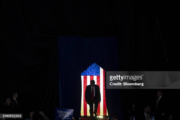 Former US President Donald Trump arrives during a campaign event in Manchester, New Hampshire, US, on Saturday, Jan. 20, 2024. Trump suggested Nikki...
