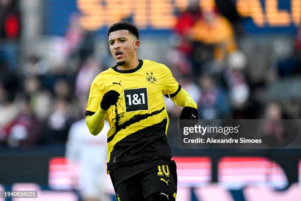 Jaden Sancho of Borussia Dortmund in action during the Bundesliga soccer match between 1. FC Koeln and Borussia Dortmund at RheinEnergieStadion on...