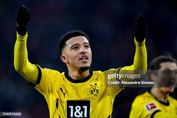 Jaden Sancho of Borussia Dortmund reacts during the Bundesliga soccer match between 1. FC Koeln and Borussia Dortmund at RheinEnergieStadion on...