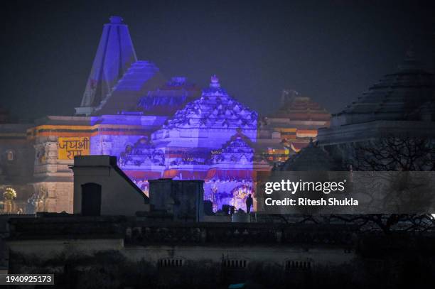 General view of Ram Mandir Temple ahead of it's Inauguration on January 20, 2024 in Ayodhya, India. The Ram Mandir, built at a site thought to be the...