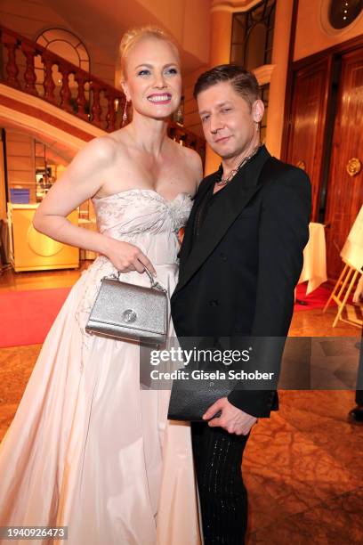 Franziska Knuppe and designer of Aigner Christian Beck during the 48th German Film Ball 2024 at Hotel Bayerischer Hof on January 20, 2024 in Munich,...