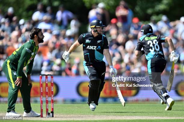 Glenn Phillips of New Zealand makes a run during game five of the Men's T20 International series between New Zealand and Pakistan at Hagley Oval on...