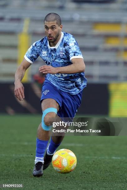 Moutir Chajia of Como 1907 in action during the match serie B Between Como 1907 and Spezia Calcio at Stadio G. Sinigaglia on January 13, 2024 in...