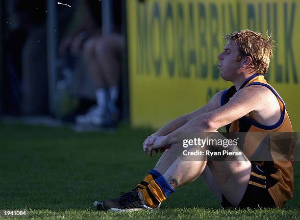 Gary Moorcroft of the Zebras spits as he is benched during the match between the Sandringham Zebras and the Geelong Cats April 20, 2003 at...