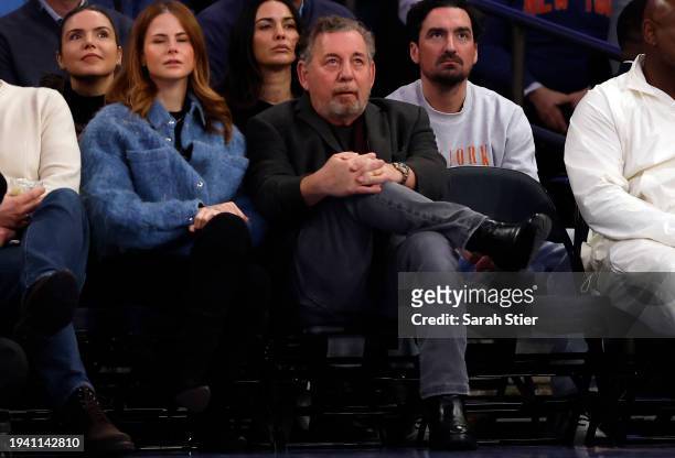 Executive Officer of Madison Square Garden Sports James Dolan attends the game between the Houston Rockets and the New York Knicks at Madison Square...