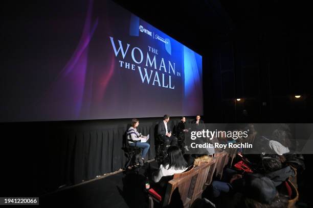 Hillary Busis, Joe Murtagh, Ruth Wilson and Daryl McCormack speak on stage during 'The Woman in the Wall' Premiere Event on January 17, 2024 in New...