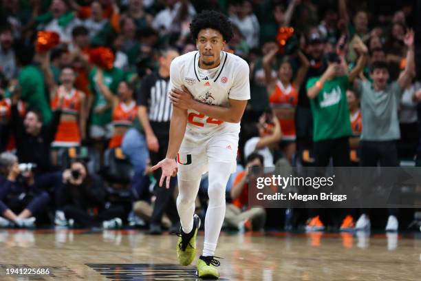Nijel Pack of the Miami Hurricanes reacts after making a three point basket against the Florida State Seminoles during the second half of the game at...