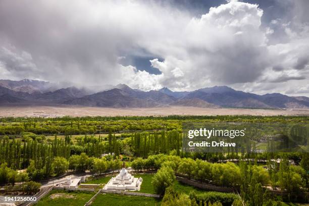 view of leh valley from leh palace, greater himalayas - leh stock pictures, royalty-free photos & images