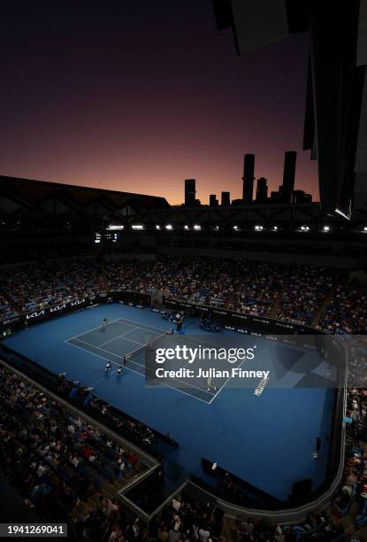 General view of Stefanos Tsitsipas of Greece in their round two singles match against Jordan Thompson of Australia during the 2024 Australian Open at...