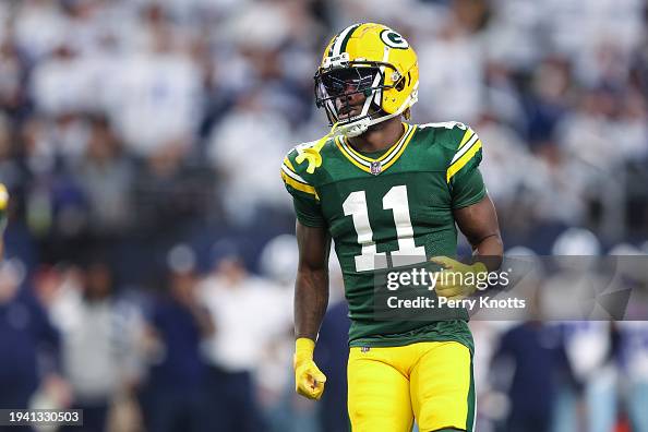 Jaydon Reed Jayden Reed of the Green Bay Packers looks on from the field during ...