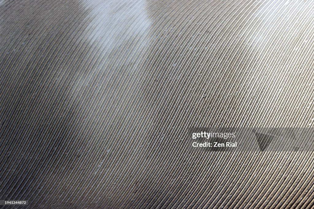 Close up of a single grayish white feather in full frame